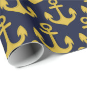 ゴールデンいかりオンネイビーブルー背景 ラッピングペーパー (ロールコーナー)
