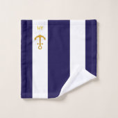 ゴールデンいかりオンネイビーブルー&ホワイトストライプの バスタオルセット (ウォッシュタオル)