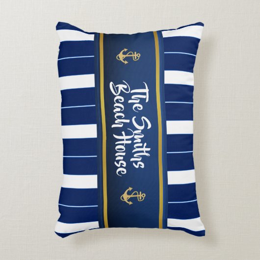 ゴールデンいかりオンブルーストライプ航海のズ アクセントクッション (正面(垂直))