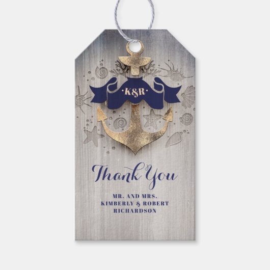 ゴールデンいかりネイビー航海の結婚ズ ギフトタグ (正面)