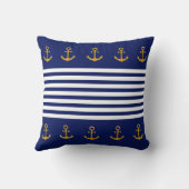 ゴールデンいかり、ブルーとストライプホワイトのネイビーブルー クッション (裏面)
