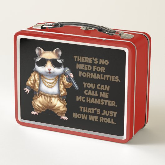 ゴールデンおもしろいバギーパンツを着たMCハムスターラッパー メタルランチボックス (裏面)