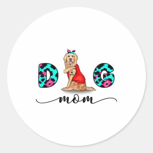 ゴールデンおもしろいレトリエバーのタトゥー私は愛する犬のママL ラウンドシール (正面)