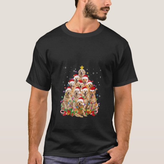 ゴールデンおもしろいレトリエバークリスマスライトツリードッグL Tシャツ (正面)