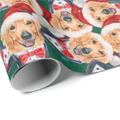 ゴールデンおもしろいレトリエバーサンタハットクリスマスパターン ラッピングペーパー (ロールコーナー)