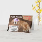 ゴールデンおもしろいレトリエバー共同オフィス誕生日 カード (黄色い花)