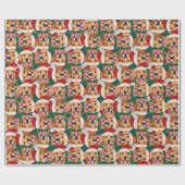 ゴールデンおもしろいレトリバーのクリスマスパターン ラッピングペーパー (フラット)