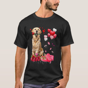 ゴールデンおもしろいレトリバーバラハートハッピーバレンタイン Tシャツ