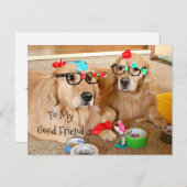 ゴールデンおもしろいレトリバー友情カード ポストカード (正面/裏面)