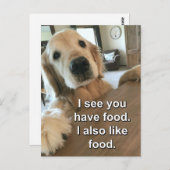 ゴールデンおもしろいレトリバー私はあなたが食べ物ミームを持っているのを見る ポストカード (正面/裏面)