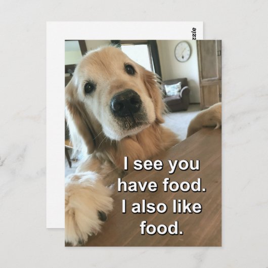 ゴールデンおもしろいレトリバー私はあなたが食べ物ミームを持っているのを見る ポストカード (正面/裏面)