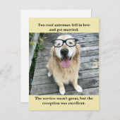 ゴールデンおもしろいレトリバー結婚式レセプションジョークミーム 案内ポストカード (正面/裏面)