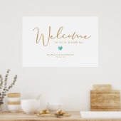 ゴールデンお洒落ウエー結婚トのターコイズハート ポスター (キッチン)