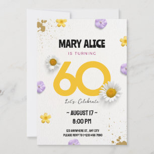 ゴールデンお祝いシンプル60th誕生日ミニマリスト 招待状