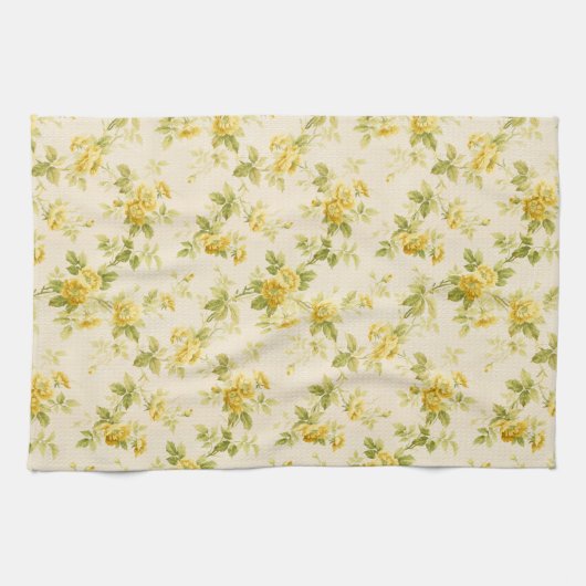 ゴールデンかわいらしイエローファームハウスフローラ キッチンタオル (横)