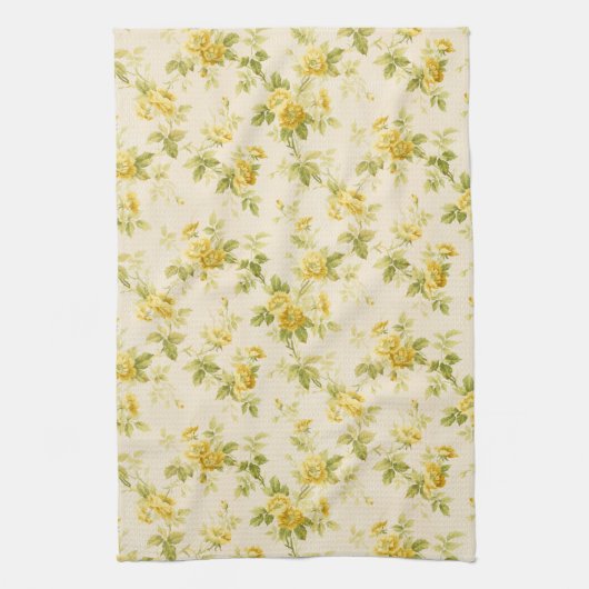 ゴールデンかわいらしイエローファームハウスフローラ キッチンタオル (縦)