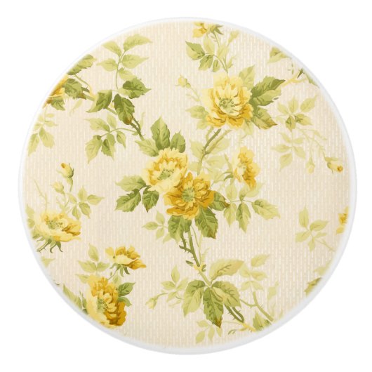 ゴールデンかわいらしイエローファームハウスフローラ セラミックノブ (正面)