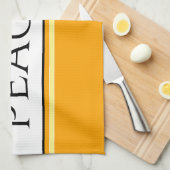 ゴールデンかわいらしイエローホワイトストライプ文字 キッチンタオル (四つ折り)