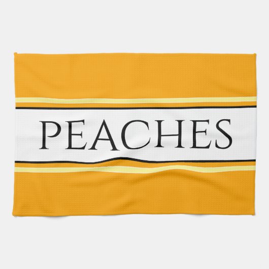 ゴールデンかわいらしイエローホワイトストライプ文字 キッチンタオル (横)