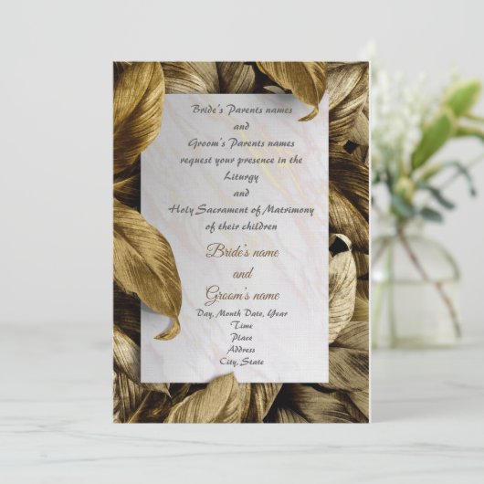 ゴールデンかわいらしリーフ結婚式招待状 招待状 (スタンド正面)