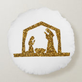 ゴールデンきらめくクリスマス出生シーン ラウンドクッション (裏面)