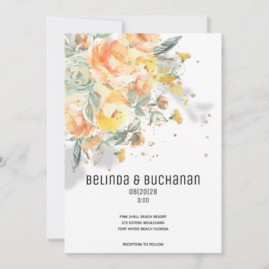 ゴールデンきらめくサンライズ結婚式招待状 案内状 (正面)