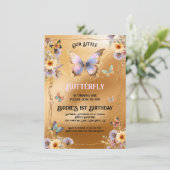 ゴールデンきらめくバタフライ誕生日招待状 招待状 (スタンド正面)