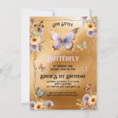 ゴールデンきらめくバタフライ誕生日招待状 招待状 (正面)