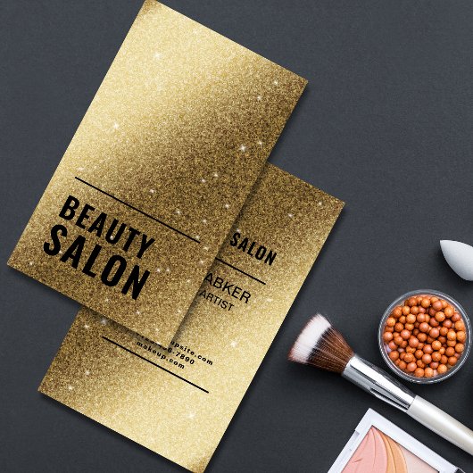 ゴールデンきらめくMETALICメイクアップアーティストと美しい 名刺