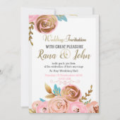 ゴールデンとバラフローラ結婚式招待状カード 案内状 (正面)