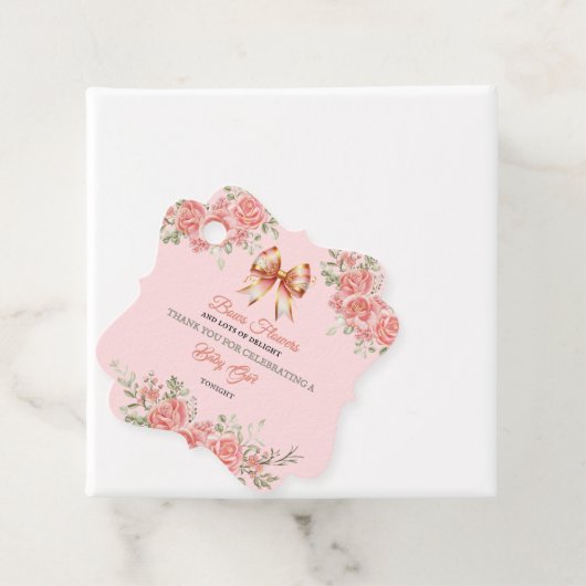 ゴールデンとピンクのフラワーボウ ベイビーシャワー サンクス フェイバータグ (インサイチュ)