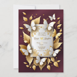 ゴールデンとブルゴーニュの結婚式招待状カード 招待状