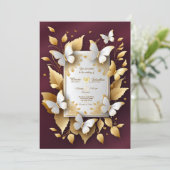 ゴールデンとブルゴーニュの結婚式招待状カード 招待状 (スタンド正面)