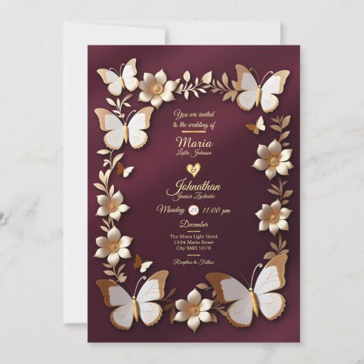 ゴールデンとブルゴーニュの結婚式招待状 招待状 (正面)