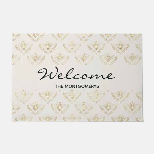 ゴールデンのまわりにとクラウンパターン歓迎 ドアマット (正面)