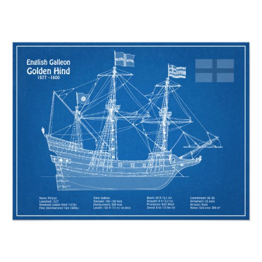 ゴールデンの後ろ – 船の設計図の計画ABD フォトプリント            (正面)