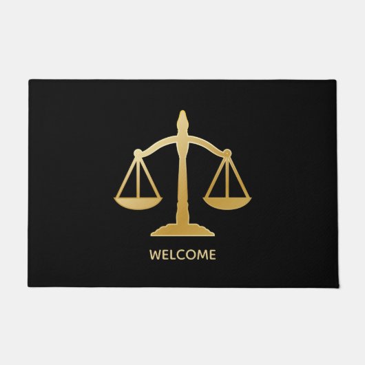 ゴールデンはかりで測オブジャスティスローテーマデザイン歓迎 ドアマット (正面)