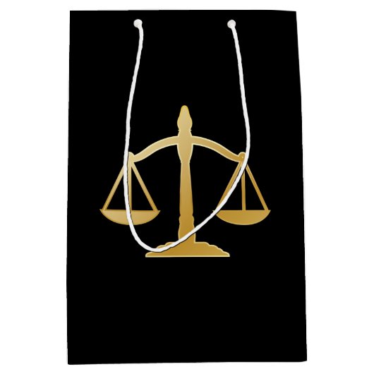 ゴールデンはかりで測オブジャスティスローテーマデザイン ミディアムペーパーバッグ (正面)