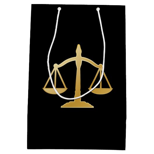 ゴールデンはかりで測オブジャスティスローテーマデザイン ミディアムペーパーバッグ (裏面)