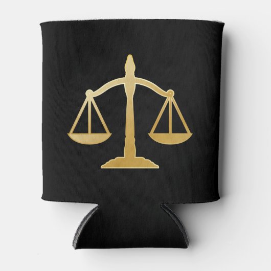 ゴールデンはかりで測オブジャスティスローテーマデザイン 缶クーラー (正面)