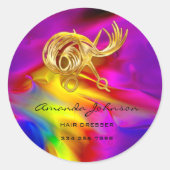 ゴールデンはさみロゴのヘアドレッサーのスタイリストのホログラム ラウンドシール (正面)