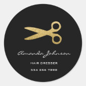 ゴールデンはさみロゴヘアドレッサスタイリストブラック ラウンドシール (正面)