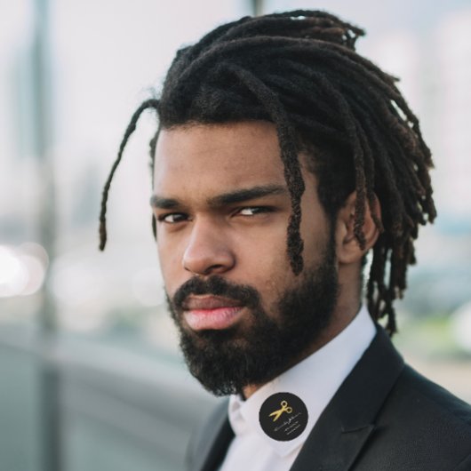 ゴールデンはさみロゴヘアドレッサスタイリストブラック ラウンドシール