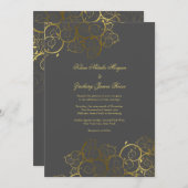 ゴールデンらせん状つる植物クラシーグレー結婚式招待状 招待状 (正面/裏面)