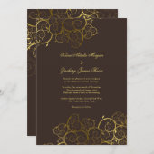 ゴールデンらせん状つる植物クラスエクスプレッソウェディング招待 招待状 (正面/裏面)