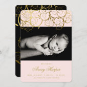 ゴールデンらせん状ベビーガール写真誕生のお知らせ 案内状 (正面/裏面)