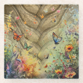 ゴールデンアクセントバタフライガーデンカスタムアート ガラスコースター