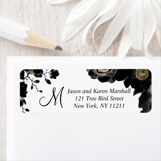 ゴールデンアクセント付きブラックフローラ住所 シール (インサイチュ)