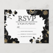 ゴールデンアクセント付きブラックフローラRSVPポストカード インビテーションポストカード (正面)