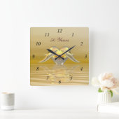 ゴールデンアニバーサリードルフィンズ&ハート スクエア壁時計 (ホーム)